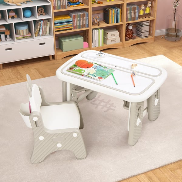 Børnebord og Stol Sæt, 31,5"x19,5"x17,5"-21,5", Grå , Star