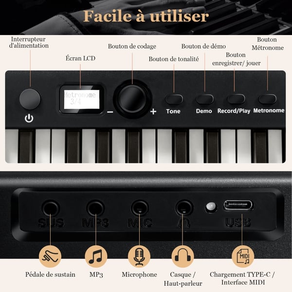 Digitalt klaver keyboard, 126x30x22,5 cm, Sort , Star