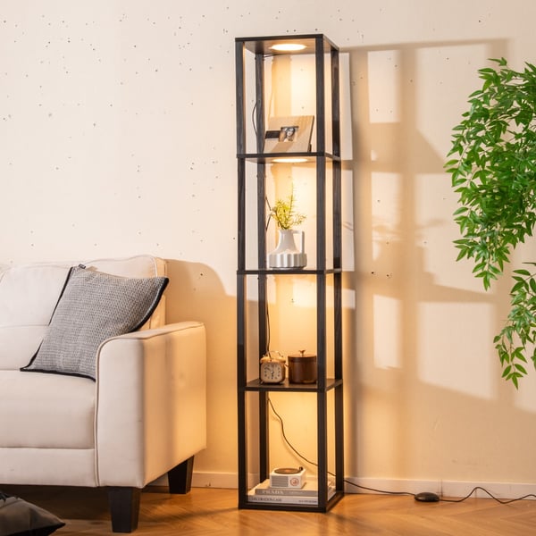 Gulvlampe med hylder, 4-niveau, sort , Star