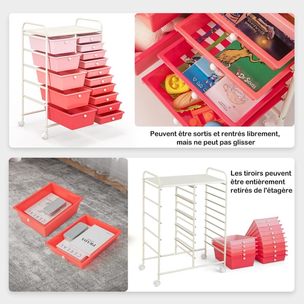 Praktisk Rullende Organiseringsvogn, 64×37×88 cmtommer, Lyserød , Star