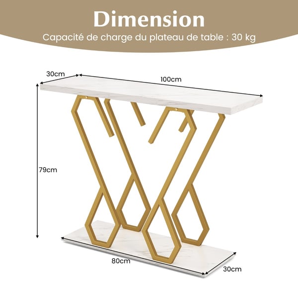 Konsolbord, 100x30x79 cm, Hvid & Guld , Star