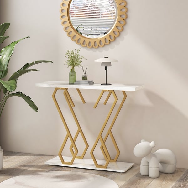 Konsolbord, 100x30x79 cm, Hvid & Guld , Star