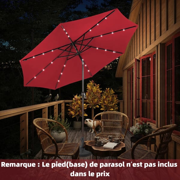 Haveparasol med LED-belysning, Cantilever-parasol, rund parasol med solcelledrev, 300x300x250 cm, rød , Star