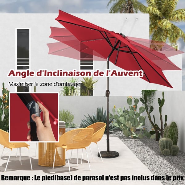 Haveparasol med LED-belysning, Cantilever-parasol, rund parasol med solcelledrev, 300x300x250 cm, rød , Star