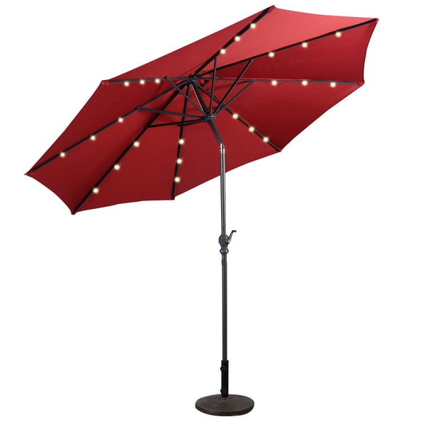 Haveparasol med LED-belysning, Cantilever-parasol, rund parasol med solcelledrev, 300x300x250 cm, rød , Star