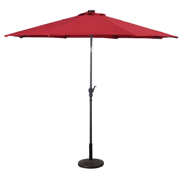 Haveparasol med LED-belysning, Cantilever-parasol, rund parasol med solcelledrev, 300x300x250 cm, rød , Star