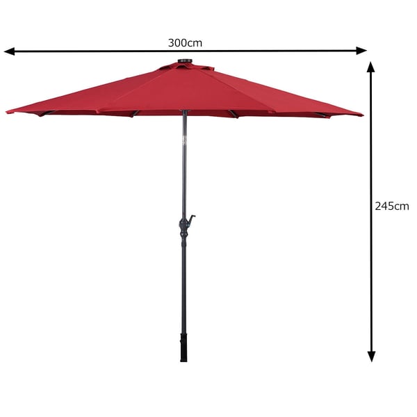 Haveparasol med LED-belysning, Cantilever-parasol, rund parasol med solcelledrev, 300x300x250 cm, rød , Star