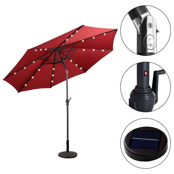 Haveparasol med LED-belysning, Cantilever-parasol, rund parasol med solcelledrev, 300x300x250 cm, rød , Star