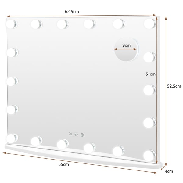 Makeup spejl, Hollywood 18 LED-pærer, Berøringssensor, 65x14x52,5 cm, Hvid , Star