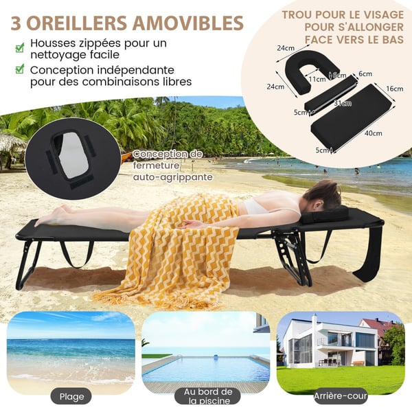 Strandstol, 63x142-194x92-37 cm, Sort , Star