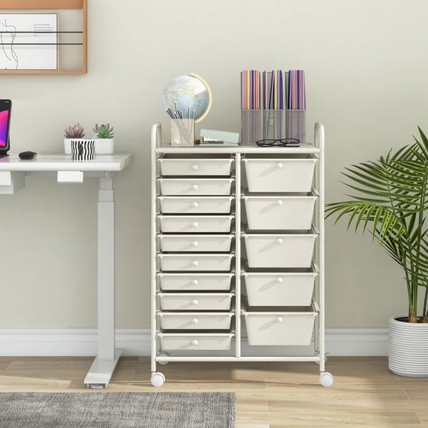 Praktisk rullende organisatorvogn, 25x14.5x34.5 tommer, Hvid , Star