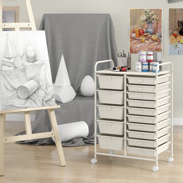 Praktisk rullende organisatorvogn, 25x14.5x34.5 tommer, Hvid , Star