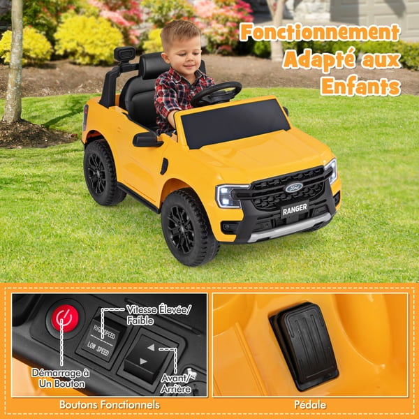 Lasten sähköauto, Ford 12V, 105x64x60 cm, keltainen , Star