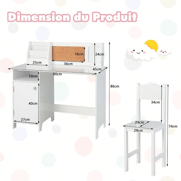Børne skrivebord med stol, 90x45x85.5 cm, hvid , Star