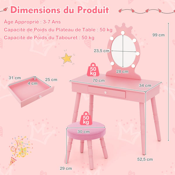 Sminkebord, 70x34x99 cm, Pink , Star