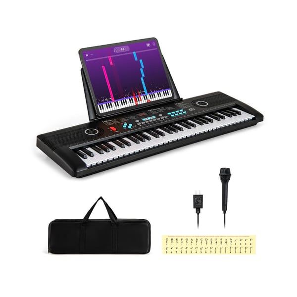 Piano Keyboard, 61 Tangenter Klaver med Stativ & Mikrofon & Transporttaske, 58x18x5 cm, Sort , Star