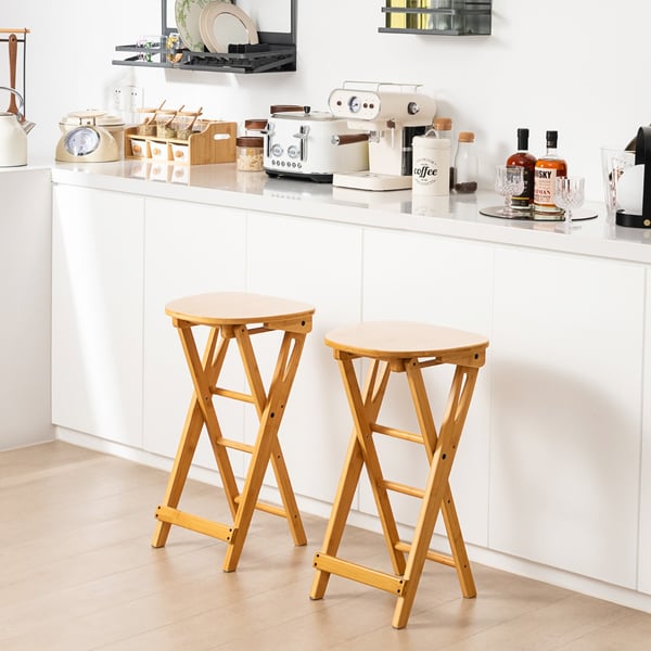 Barstolssæt, Bambus Foldbar Barstolssæt af 2-Naturlig, 30x28x61 cm, Naturlig , Star