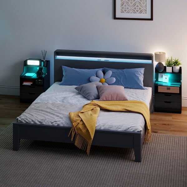 Natbord, LED-natbord med opladningsstation, sort , Star