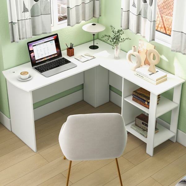 L-formet computer skrivebord, 130x130x74 cm, hvid , Star