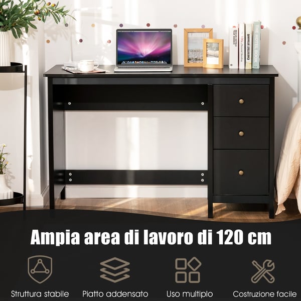 Skrivebord, 120x50x75 cm, Sort , Star
