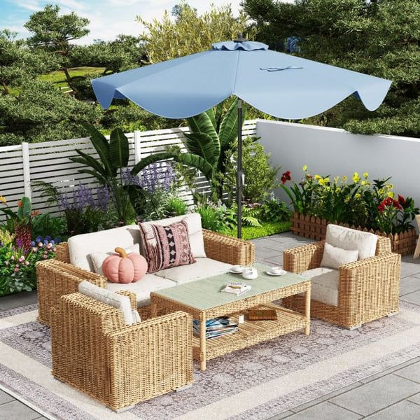 Patiovarjo, 2,8M 2-kerroksinen markkinapöytävarjo kampikahvalla, 280x245 cm, laivastonsininen , Star
