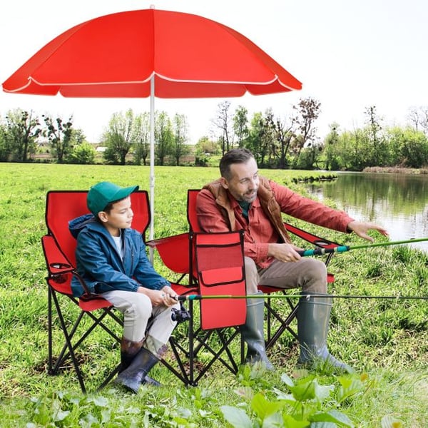Foldbar picnicstol, bærbar dobbelt picnicstol med paraply, 160×56×118 cm, grå/blå , Star