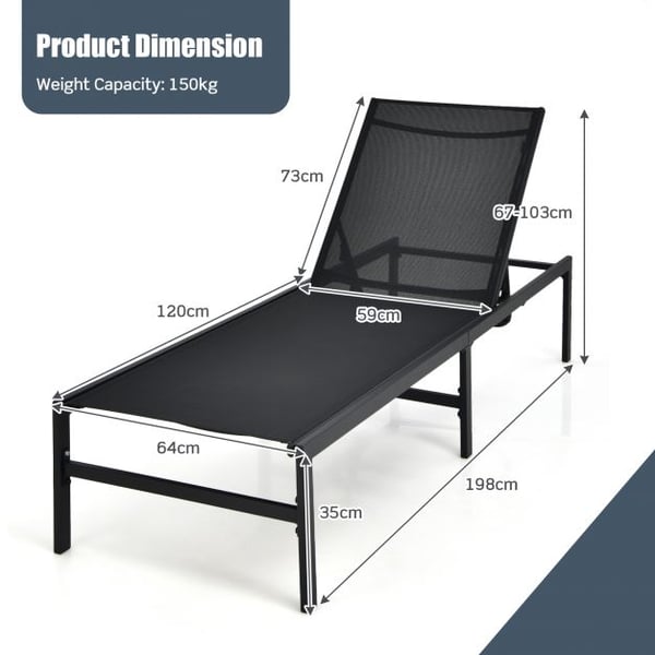 Chaiselongstol, 64x198x67-103 cm, Sort , Star