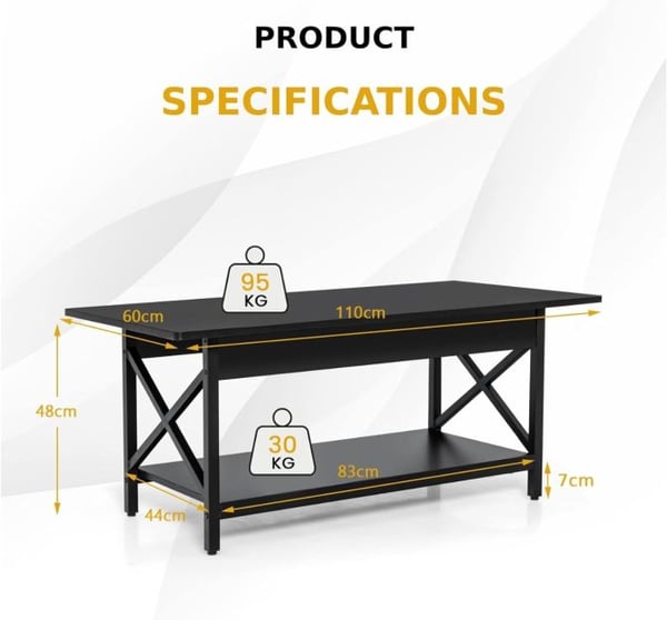 Kaffebord, 2-niveau Industriel, 110x60x48 cm, Sort , Star