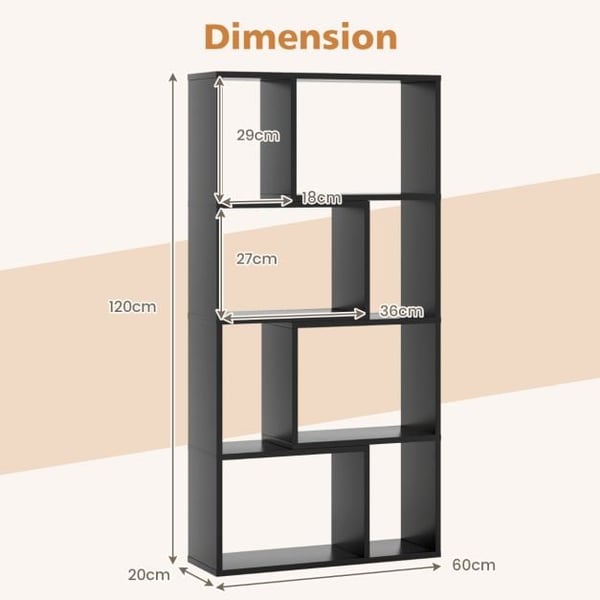 Bogreol, 5-niveau geometrisk 8-kube, 60x20x120 cm, sort , Star