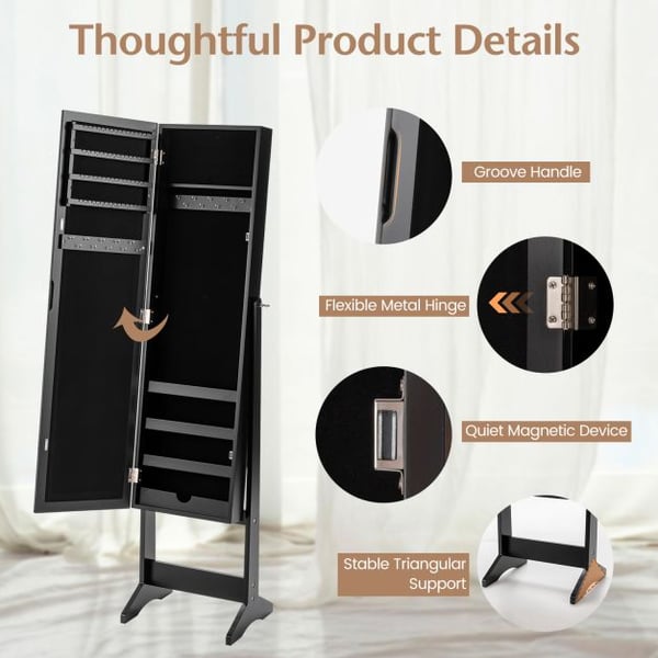 Smykkeskab, Nyt Spejlet Smykkeskab Armoire Spejl Organizer Opbevaringsboks Ring m/ Stativ, 33×368×142 cm, Sort , Star