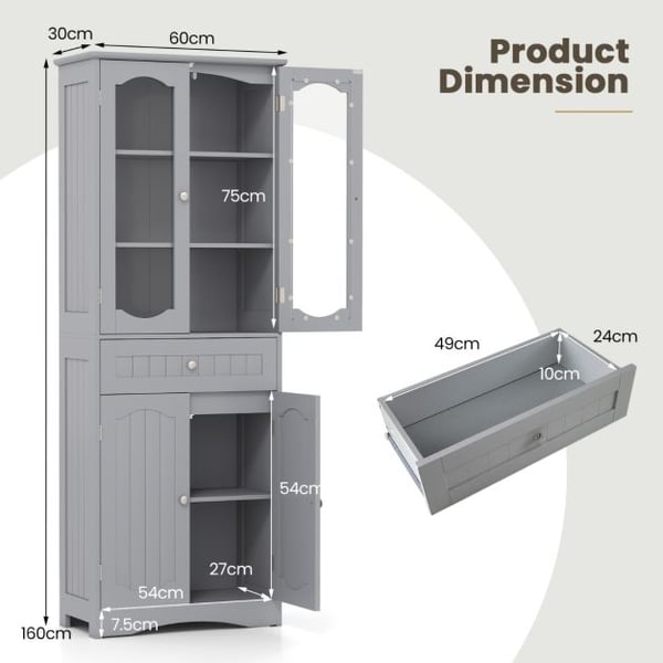 Opbevarcmgsskab, 60x30x160 cm, Sort Hvid , Star