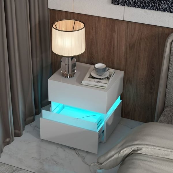 Natbord, LED-natbord med 2 skuffer, 45x35x45 cm, Sort , Star