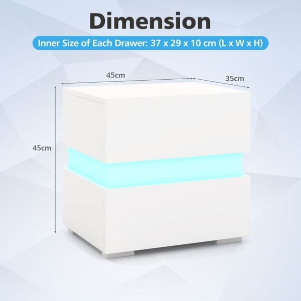 Natbord, LED-natbord med 2 skuffer, 45x35x45 cm, Sort , Star