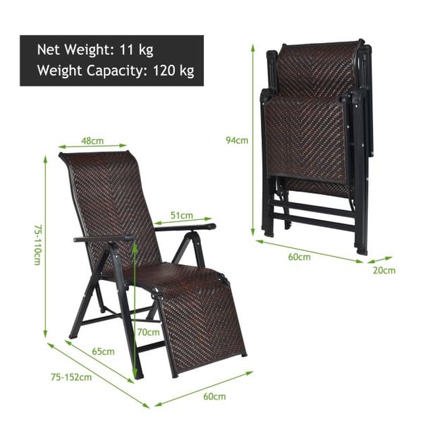 Sammenklappelig Liggestol af Rattan, 152x60x75 cm, Brun , Star