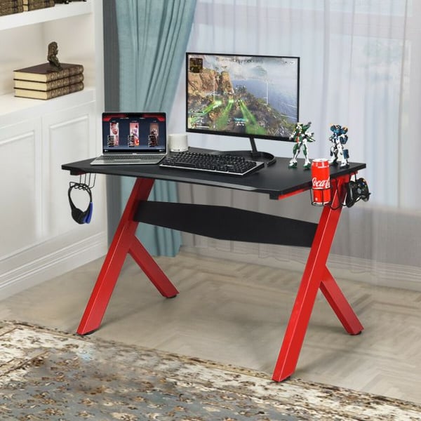 Gaming skrivebord til computer, 48,5"x23,5"x30", Sort og rød , Star