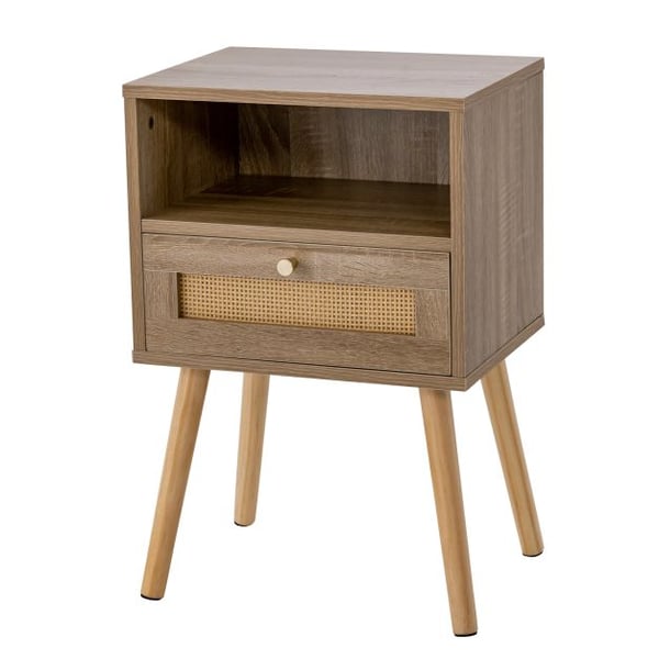 Natbord, Rattanskuffe og Åben Hylde, 40x30x60 cm, Natur , Star