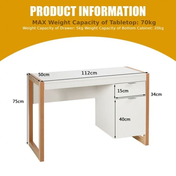 Computer Skrivebord, 112×51×75 cm, Hvid , Star