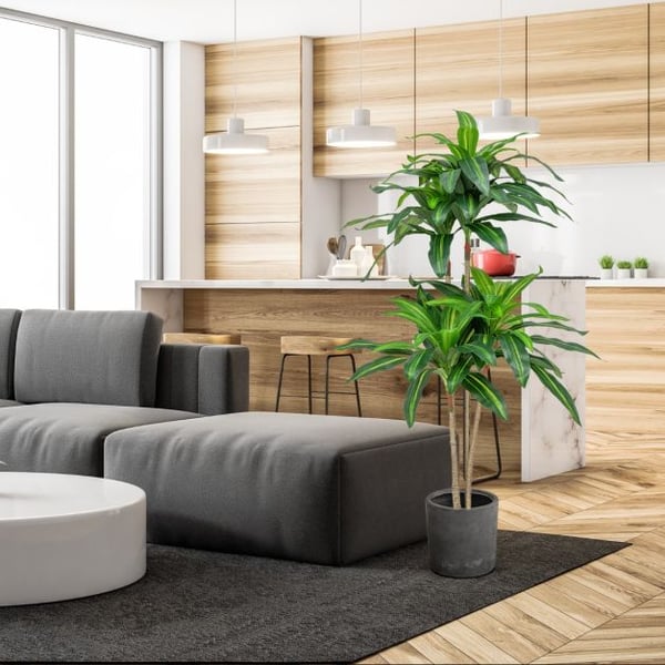 Falsk plante, 140 cm høj falsk dracaena plante med 92 blade og indbygget cementpotte, 140 cm, grøn , Star