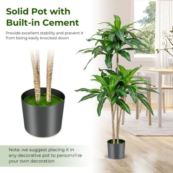 Falsk plante, 140 cm høj falsk dracaena plante med 92 blade og indbygget cementpotte, 140 cm, grøn , Star