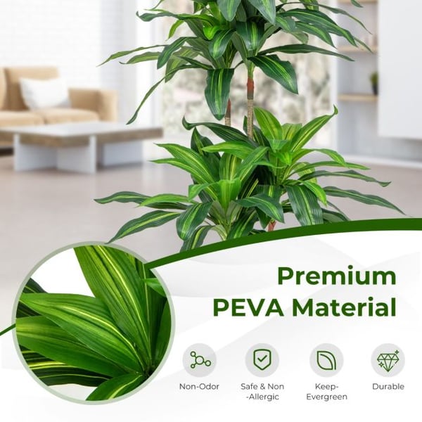 Falsk plante, 140 cm høj falsk dracaena plante med 92 blade og indbygget cementpotte, 140 cm, grøn , Star
