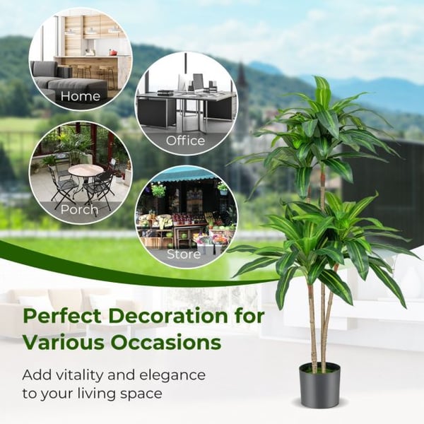 Falsk plante, 140 cm høj falsk dracaena plante med 92 blade og indbygget cementpotte, 140 cm, grøn , Star