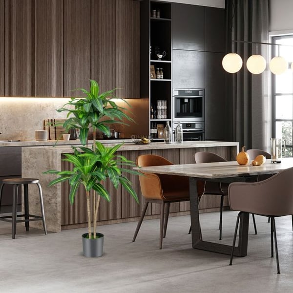 Falsk plante, 140 cm høj falsk dracaena plante med 92 blade og indbygget cementpotte, 140 cm, grøn , Star