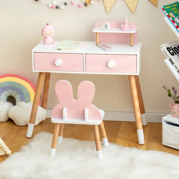 Sminkebord, Prinsesse Makeup Sminkebord med Spejl, 78x37x110 cm, Pink/Hvid , Star