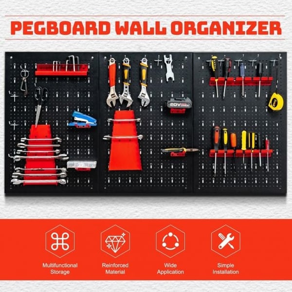 Pegboard Værktøjsopbevaringssæt, 120x60x2,5 cm, Sort, Rød , Star
