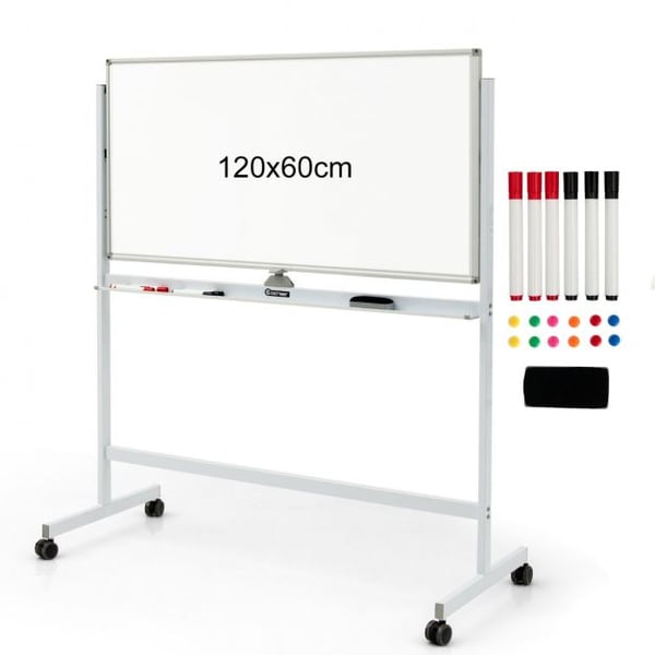 Dobbeltsidet Magnetisk Mobil Whiteboard, 120x60 cm, Hvid , Star