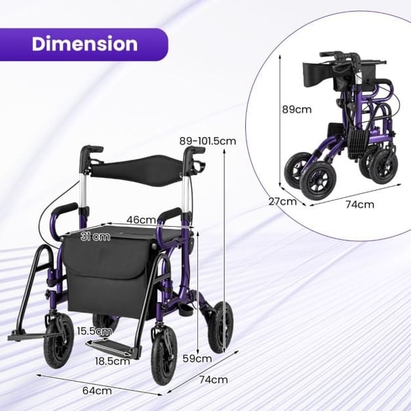 Rollator med sæde, 64x103x101.5 cm, Lilla , Star