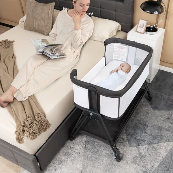 Transportabel babykrybbe, 97x56x71.5-86.5 cm, Grå + Hvid , Star