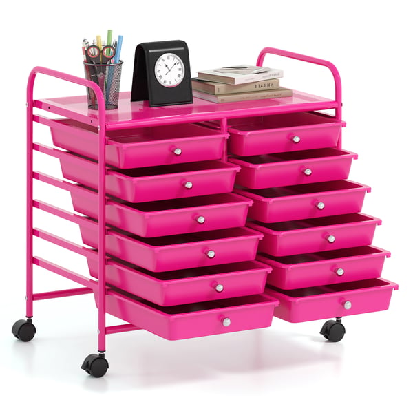 Opbevaringsvogn, 12 skuffer, Hot Pink , Star