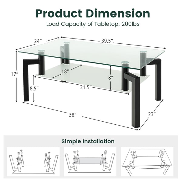 Glas Kaffebord, 100x60x43 cm, Sort , Star