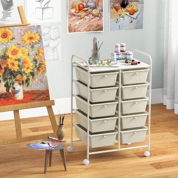 Opbevaringsvogn, 10-skuffe rulleopbevaringsvogn, 66x37x86 cm, Hvid , Star
